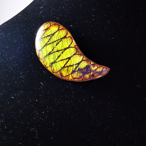 Vintage Alice Lund Pottery Mid Century Lime Green Brown Brooch Tear Drop… - Picture 15 of 16